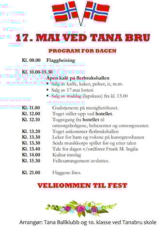 Velkommen til 17. Mai feiring ved Tana Bru!